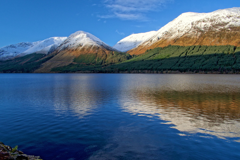 scenics - nature, idyllic, beauty in nature, reflections, snow, a82, mountain range, loch oich, water, lake, tranquil scene, non-urban scene, loch, day