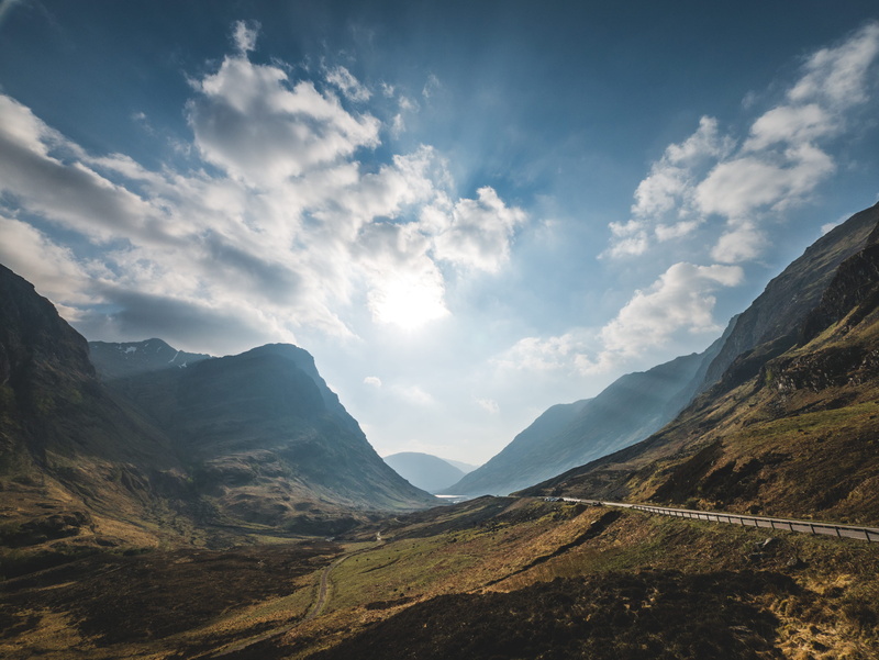 sky, valley, mountain, hillside, surrounded, countryside, travel, clouds, idyllic, outdoors, day, grey, tranquil scene, united kingdom, a82
