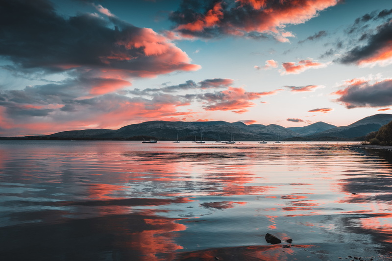 tranquility, outdoors, cloud, beauty in nature, red sky, dusk, idyllic, mountain, tranquil scene, 5K, scenics - nature, on our way on the west highland way hike