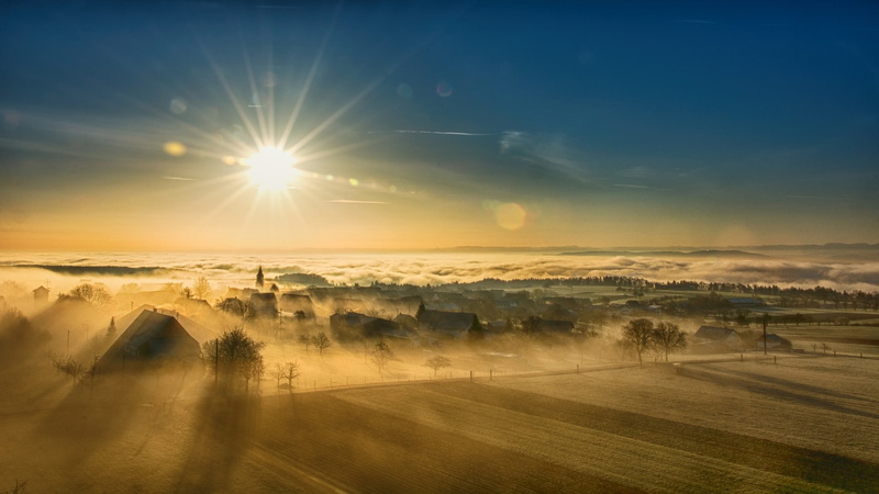 sunbeam, 1080P, beauty in nature, sunlight, sunrise, sunset, environment, landscape, land, no people, idyllic, rural scene, morning, tranquil scene, outdoors