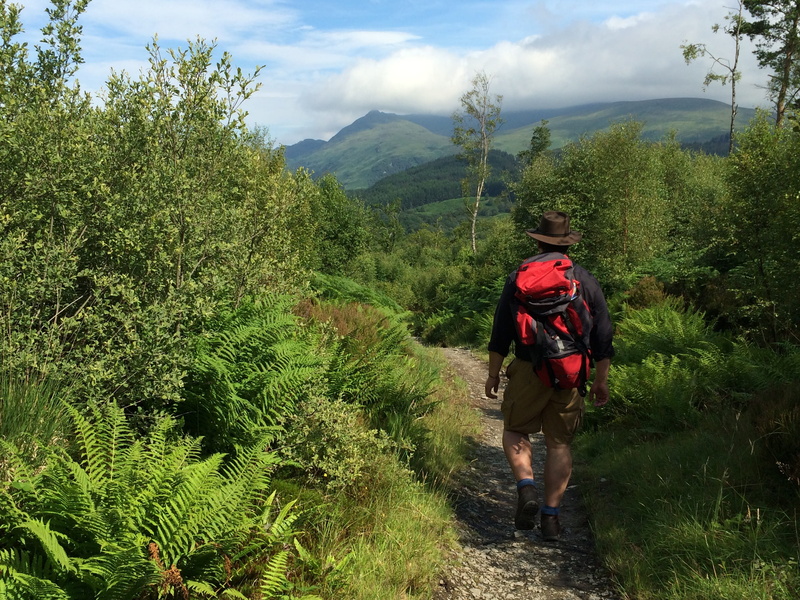 scenery, green, outdoors, backpack, activity, scenics - nature, walking, green color, mountain, growth, tranquility, full length, lifestyles, scotland