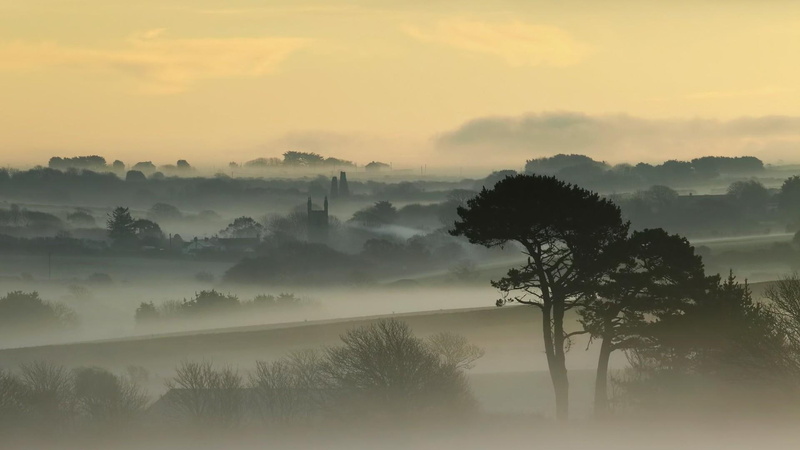 village, 1080P, hills, nature and landscapes, trees, morning, fog