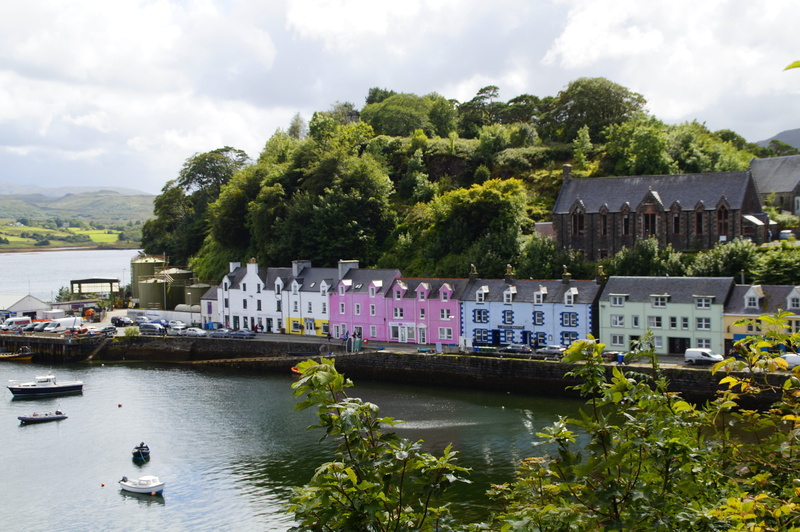 architecture, waterfront, row of houses, 2K, isle of skye, mode of transportation, tree, transportation, landscape, outdoors, sky, river, building, incidental people