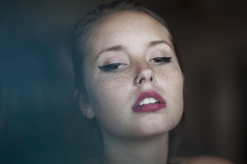 face, open mouth, 1080P, women, freckles, brown eyes, eyelashes, nose rings, red lipstick, Ruby James, brunette, Skye Thompson