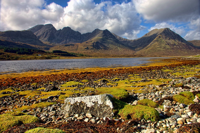 lake, outdoors, body of water, mountain, rock - Object, scenics, daytime, landscape, water, iceland, near, body, Loch, summer, Skye  Cuillin, 4K, nature