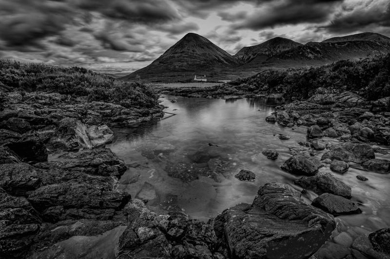 rock, photography, rock formation, Mor, mountain, Allt, nature, Cuillin, gray, landscape, black And White, Glamaig, Skye, body, near, scenics, gray scale