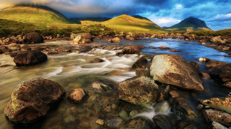 glen sligachan, landscape, mountain, skye, cuillin, scotland, brook, isle of skye, rock, 1080P, united kingdom, creek