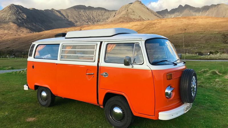 old car, mode of transportation, vw, 4K, van, black cuillin, beauty in nature, scotland, land, scenics - nature, car, mountain range, journey, road, land vehicle