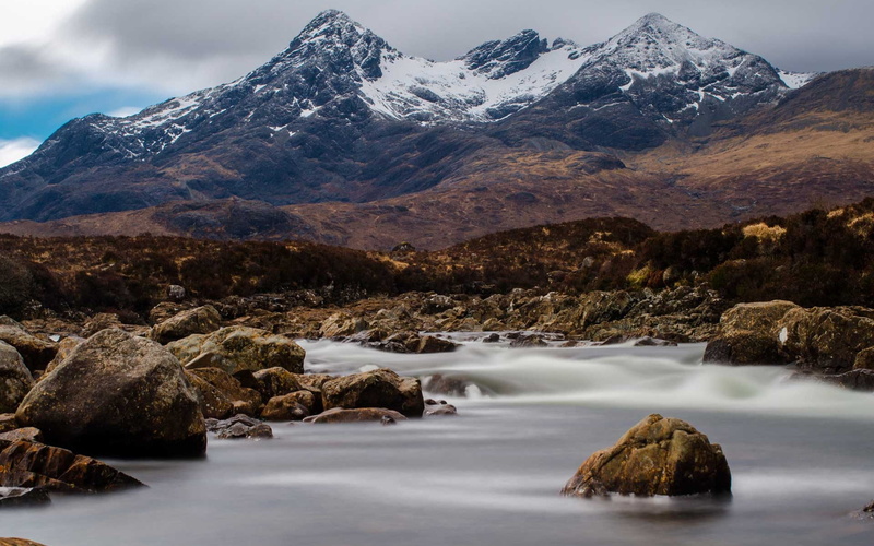 solid, glen, tranquility, snow, no people, sky, 1080P, brown, tranquil scene, rock, mountain, scenics - nature, sligachan, cold temperature, cloud - sky