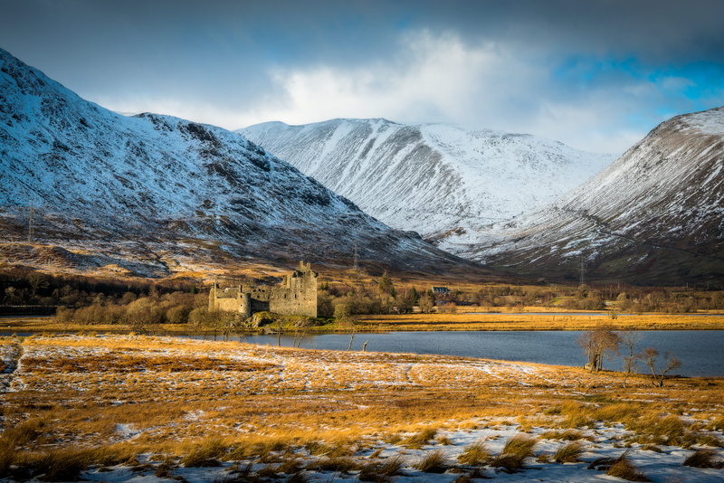 highlands, 1080P, castle  loch, photo, lake, travel, Nikon D800E, seashore, snow, nature, mountain, outdoors, scenics, winter, Kilchurn, sky, water, landscape