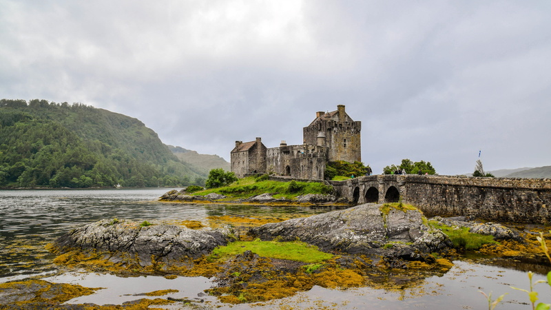 rock, plant, england, eilean donan castle, religion, travel destinations, nature, travel, cloud - sky, built structure, highlands and islands, outdoors