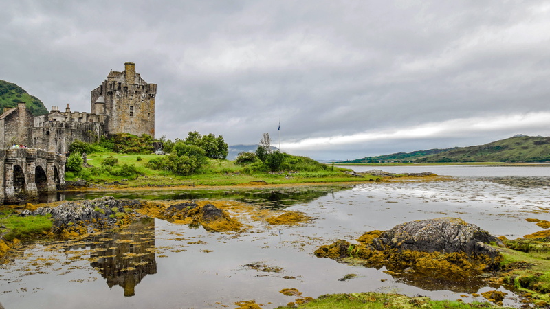 religion, eilean donan castle, brown, cloud - sky, travel, no people, historically, mystical, tower, nature, reflection, travel destinations, clouded sky