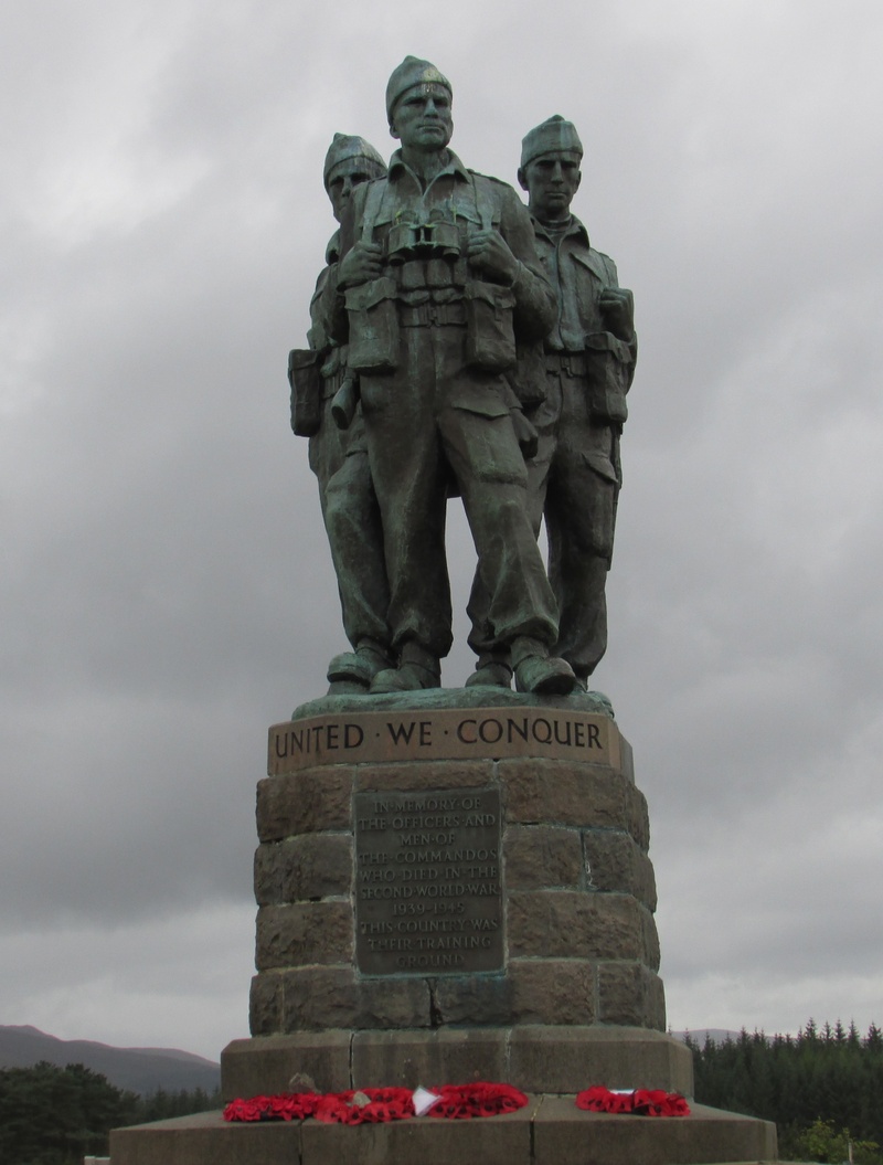 cloud - sky, human representation, creativity, commando, sculpture, memorial, war memorial, sky, fort william, low angle view, history, outdoors, travel destinations