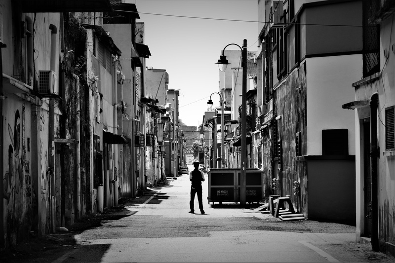 residential district, lifestyles, pedestrian, building exterior, alleyway, outdoors, ipoh, building, architecture, rear view, path, women, malaysia, alley