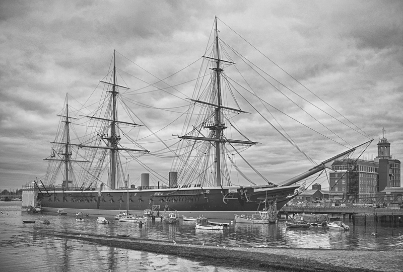ocean, sea, bridge - man made structure, X-T1, cloud - sky, military, water, battleship, nautical vessel, port, sailing ship, transportation, connection