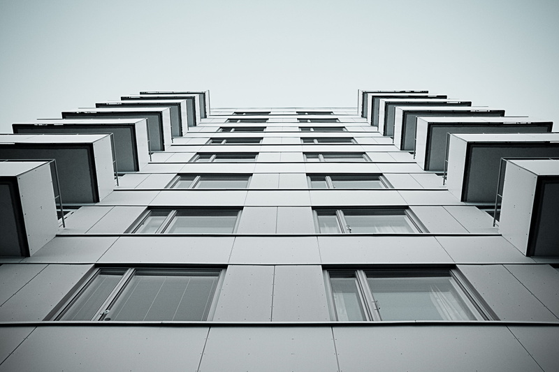 photo, three-dimensional Shape, day, daytime, black And White, building, modern, painted, urban Scene, office, built Structure, in a row, city, sky, balcony
