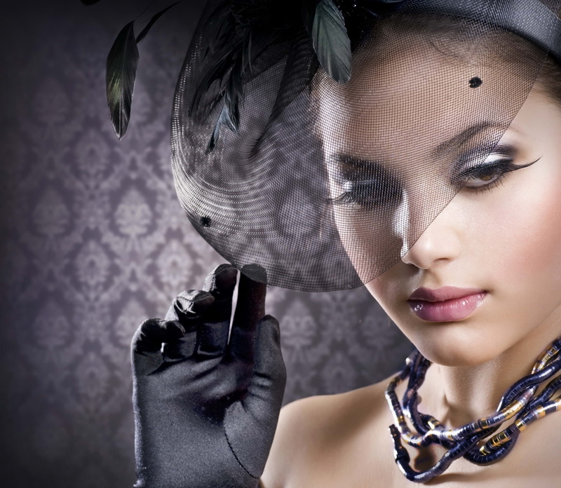 makeup, 2K, mesh, beauty, close-up, gloves, hat, necklace, leaves, face