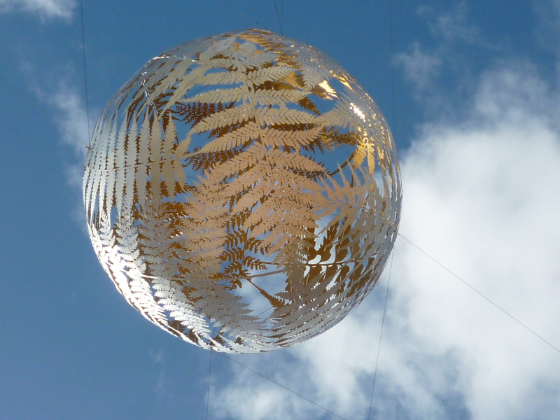reflection, 4K, built structure, shape, sunlight, low angle view, transparent, metal ball, metal art, landmark, city, stock photo, sky, sculpture, royalty