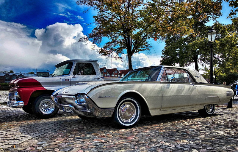 4K, luxury, ford thunderbird, street, rarity, motor vehicle, nature, nostalgia, tree, plant, dare, transportation, chrome, beautiful, stationary, ford