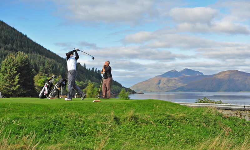 scenics, plant, outdoors, mountain, real people, black, lake, Scottish Golf, green, group of people, playing, sky, golf, beauty in nature, landscape, field