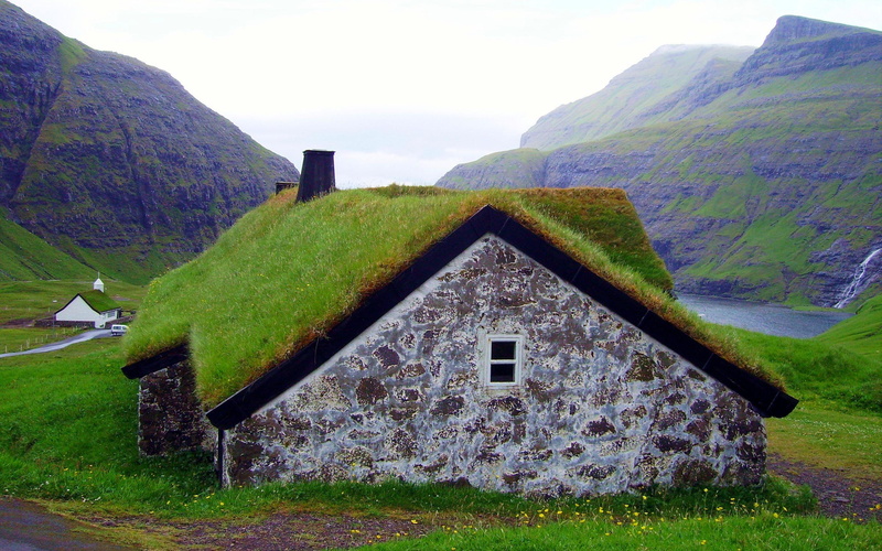 house, sod, roof, island, 2K, faroe-island, faroe, stone