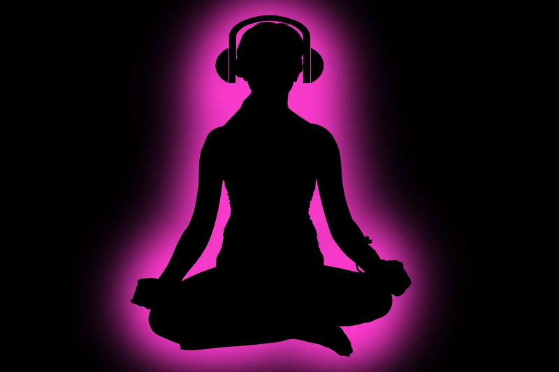 unrecognizable person, listening, balance, women, sound, one person, studio shot, back lit, headphones, dark, pink, nightlife, teenager, indoors, human body part