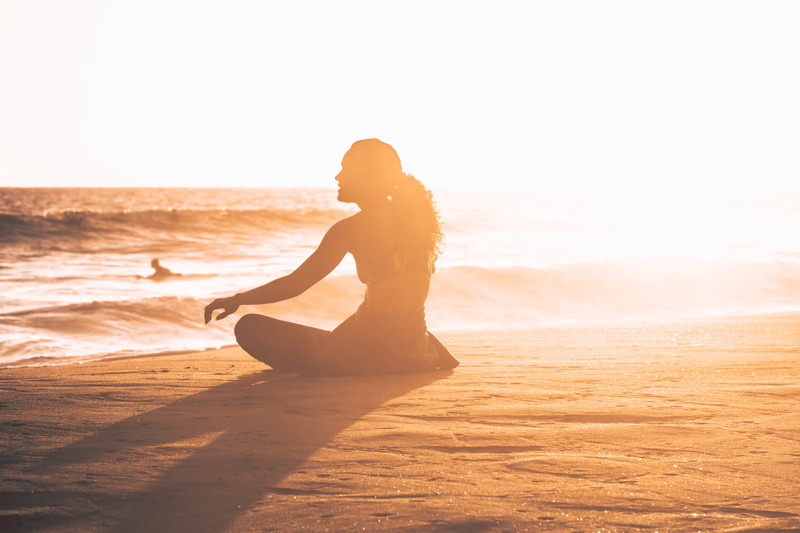 outdoors, women, sitting, female, young Adult, happiness, sun, tranquil Scene, ocean, sea sand, practicing, vitality, recreational Pursuit, sunset, sky