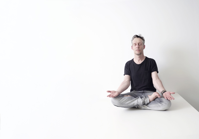 lotus position, rest, recovery, harmony, adult, young men, relaxation, cross-legged, portrait, 5K, copy space, feel good, looking at camera, full length