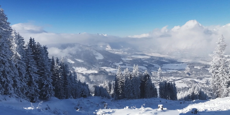 mountains, Ski, beauty in nature, weather, snowcapped mountain, Igls, tree, snowy alps, tranquil scene, Snow, holiday, 1080P, mountain range, pine tree