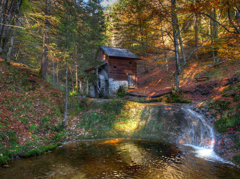 autumn, forests, alps, hdr, scenery, stream, 1080P, austrian, mill, nature
