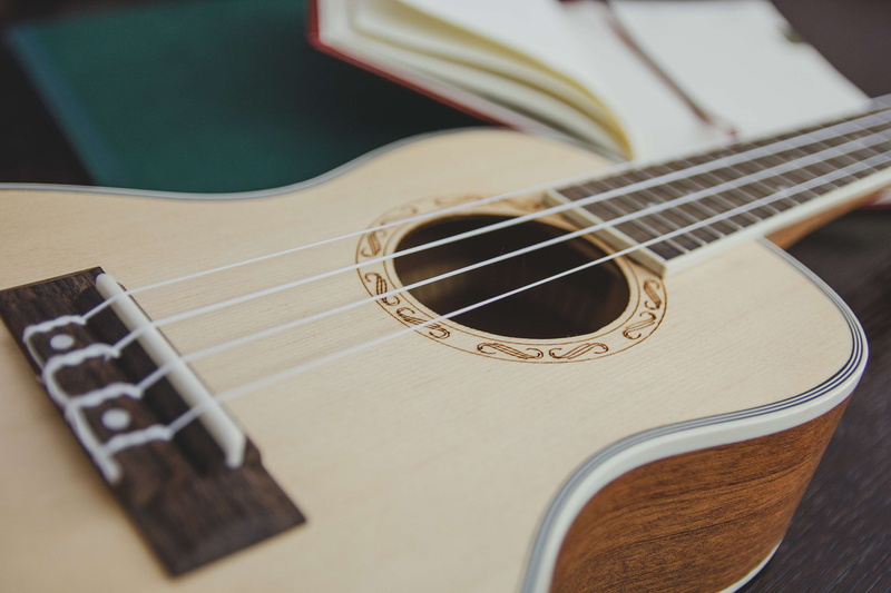 4K, home interior, string instrument, still life, close, ukul, sheet music, ukelele, relaxation, canon 60d, arts culture and entertainment, brown, space