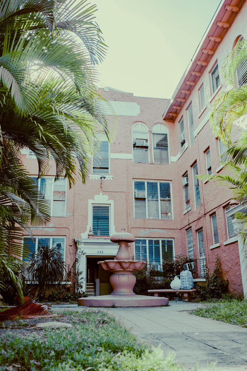 architecture, pottery, tree, residential district, nature, building exterior, sky, high rise, city, home decor, shutter, curtain, 5K, plant, apartment building