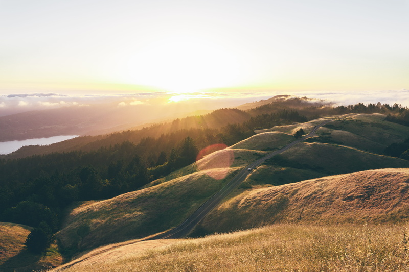 mountain, land, 5K, fog, trees, tam, green, rolling landscape, tree, landscape, asphalt, beside, no people, scenics - nature, cloud - sky, hill, tranquil scene