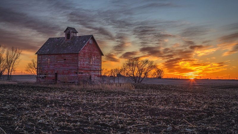 no people, land, building exterior, nature, sunset, 2K, winter, sky, architecture, beauty in nature, abandoned, barn, landscape, cloud - sky, building