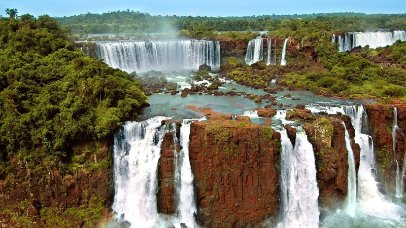 trees, Argentina, waterfall, 1080P, rock, landscape, Iguazu Falls, nature, forest, jungle, birds eye view