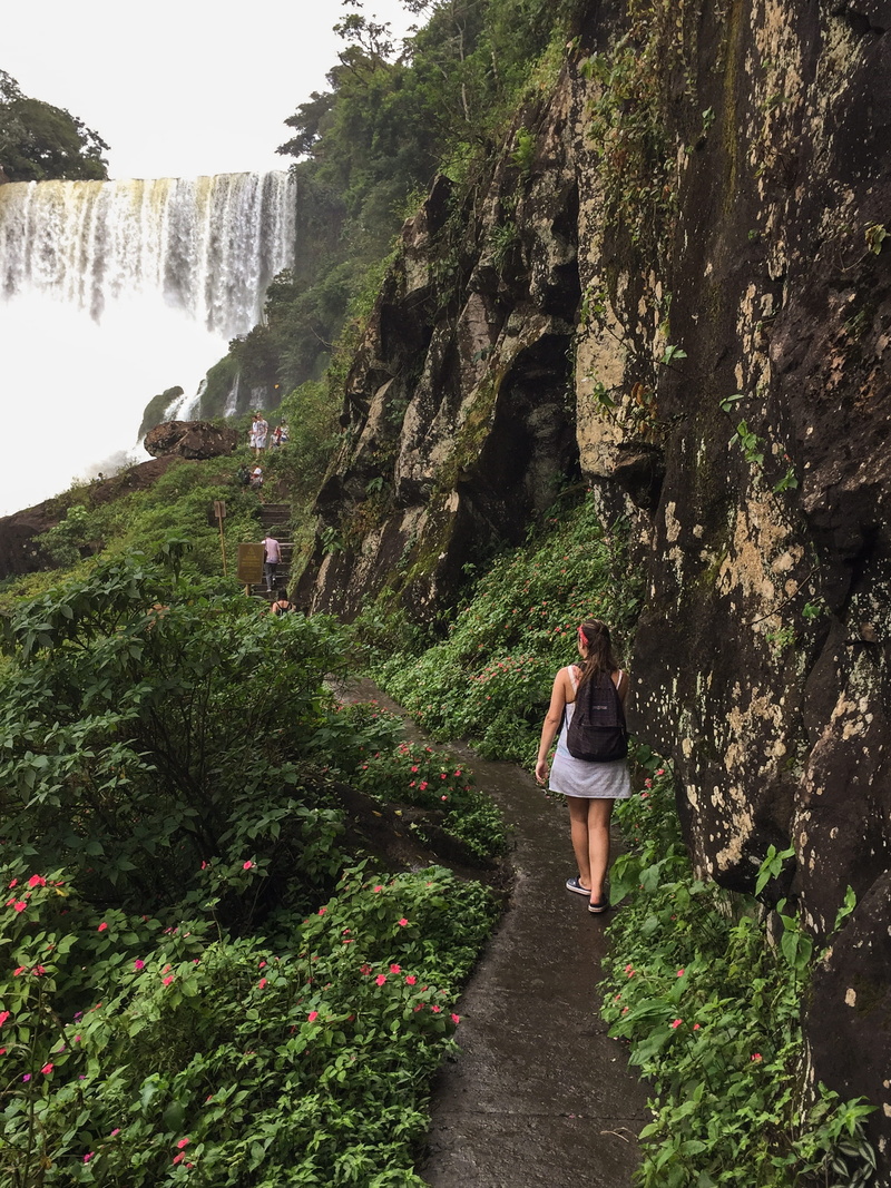 outdoors, real people, rock - object, nature, full length, iguazu falls, casual clothing, day, standing, leisure activity, adult, growth, plant, rear view