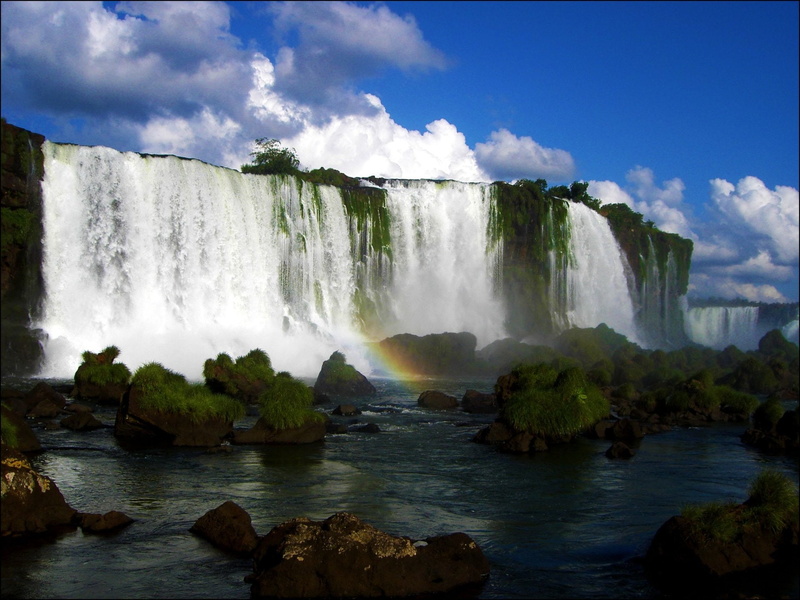 Waterfall, 1080P, Moss, Green, Waterfalls, Iguazu Falls, Earth, Cliff, Rock