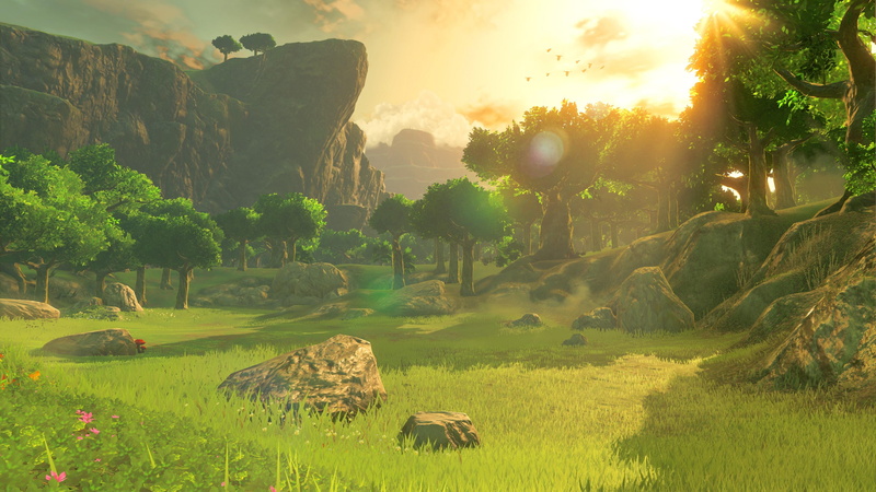 games, zelda, beautiful, field, paradise, tree, green, 4K, sun, nature, hd