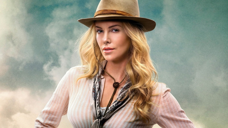 charlize, women, long hair, clouds, hats, charlize theron, blonde, theron, face, actress, cowgirl, 1080P, hair, long