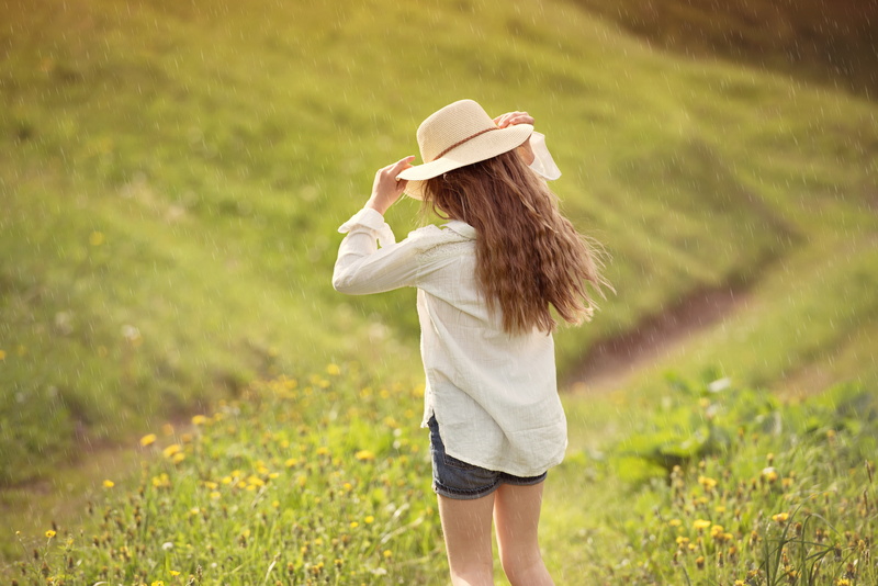 freedom, shirt, outdoors, females, standing, long hair, grass, hairstyle, hair, rain, clothing, caucasian Ethnicity, land, out, lifestyles, field, human