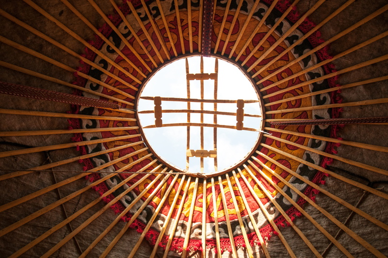 shape, no people, pattern, nature, skylight, built structure, building, home, indoors, enjoy, geometric shape, wood - material, yurt, ornate, ceiling, sunlight