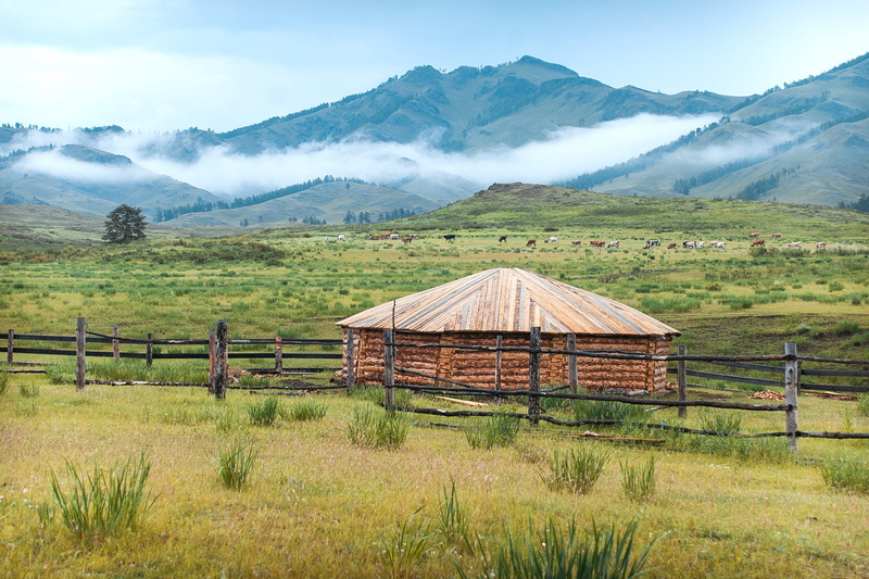 nature, fence, scenics - nature, frog, barrier, mountain peak, landscape, tranquility, yurt, snowcapped mountain, environment, architecture, beauty in nature