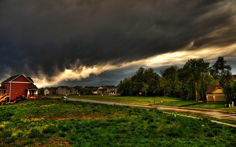 overcast, outdoors, clouds, tree, plant, white, beauty in nature, landscape, building exterior, storm, no people, fence, wooden, ominous, house, built structure