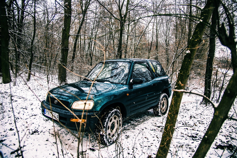 toyota, woodland, dirty, the vehicle, cold, offroad, fun, tyres, plant, tree trunk, wheels, tree, motor vehicle, cold temperature, automotive, field, mode of transportation