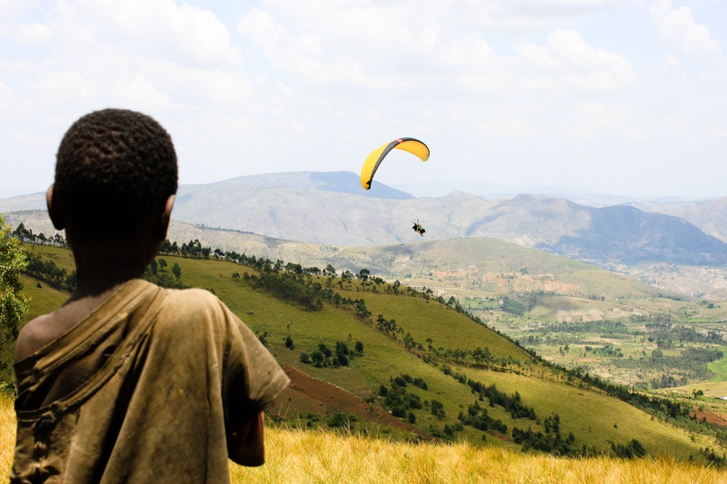 tourism, child, scenics - nature, burundi, outdoors, real people, men, freedom, africa, day, flight, lifestyles, landscape, mountain, 4K, non-urban scene