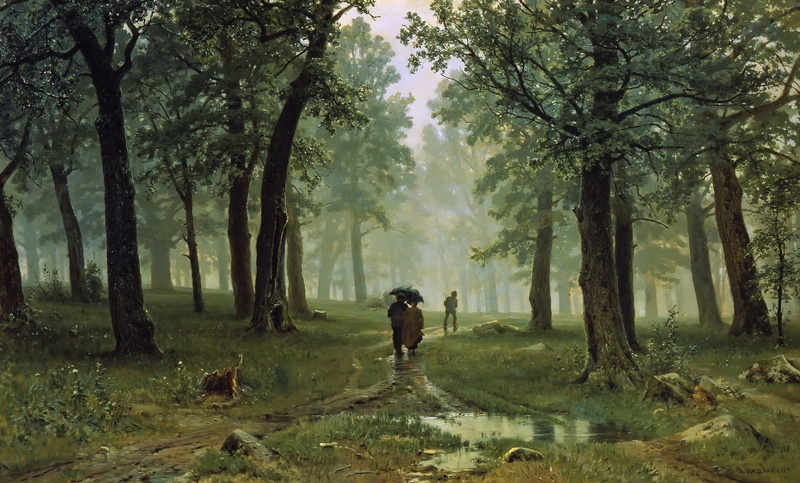 rain, ivan, 2K, umbrella, the, landscape, shishkin, painting, forest, people, oak