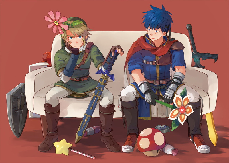 blue, flowers, eyes, hair, emblem, bros, blonde, fire, link, zelda, sword, weapon, nikayu, smash, ike, 720P, legend, super