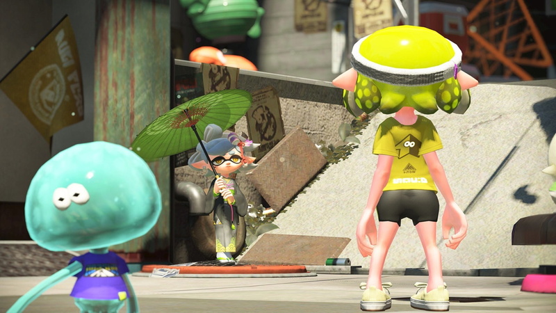adult, standing, full length, togetherness, incidental people, representation, Inkling (Splatoon), human representation, Splatoon 2, outdoors, helmet, real people