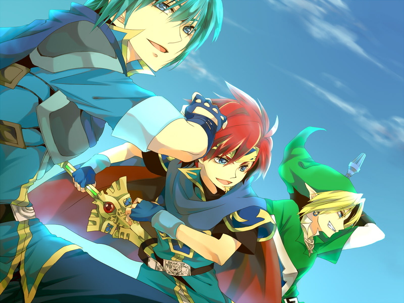 roy, short, 720P, eyes, super, zelda, cape, blonde, smash, bros, marth, emblem, fire, blue, hair, aqua, sword, tagme, red, nintendo, link, weapon