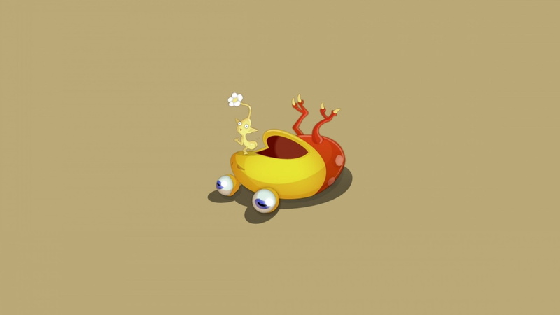 yellow background, colored background, nature, indoors, single object, no people, 1080P, fun, high angle view, pikmin, transportation, studio shot, mid-air